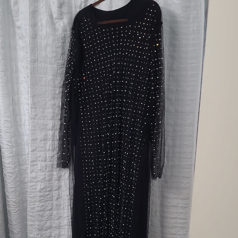 Elegant Black Studded Long Sleeve Dress